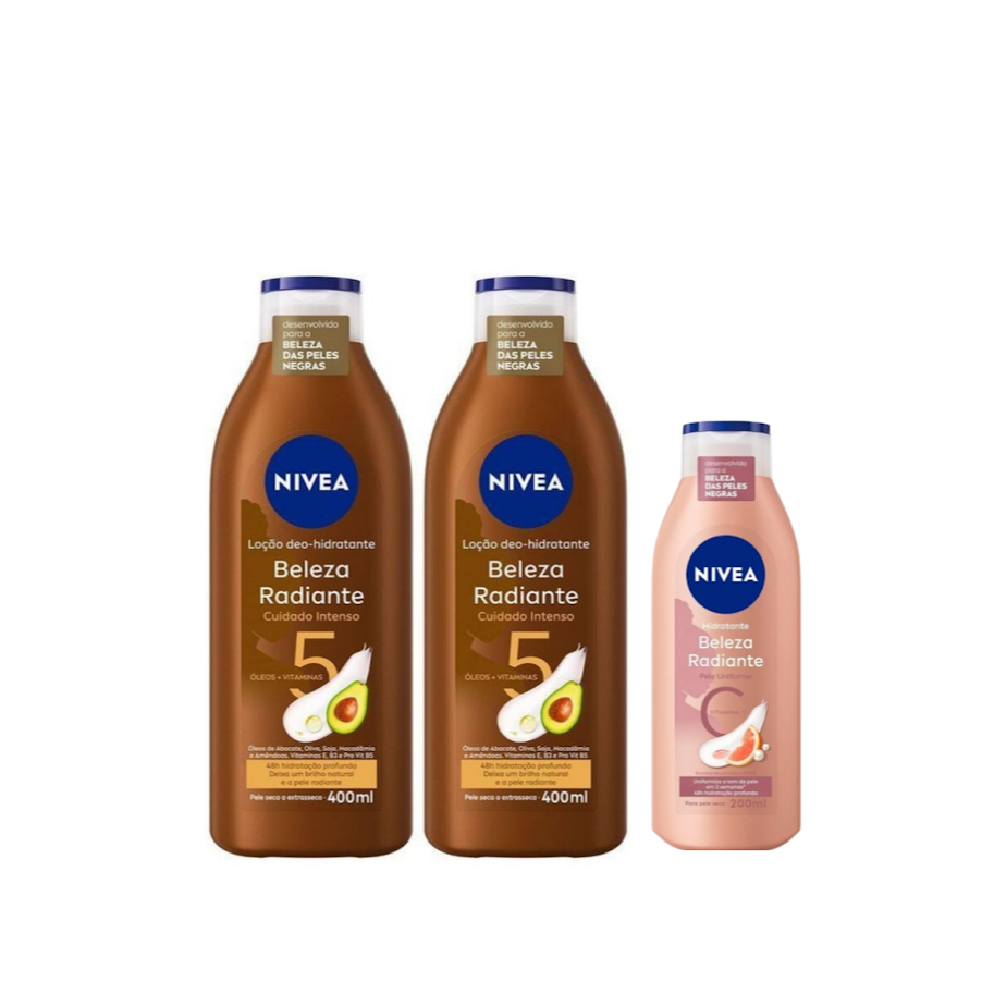 Nivea Kit 03 Und Beleza Radiante 02 Cuidado Intenso 400ml e 02 Beleza uniforme 200ml