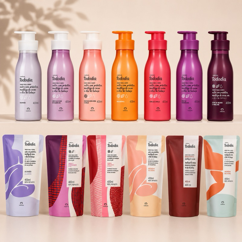 Creme Hidratante Natura Tododia 400ml Original Pele Macia e Perfumada regular ou refil