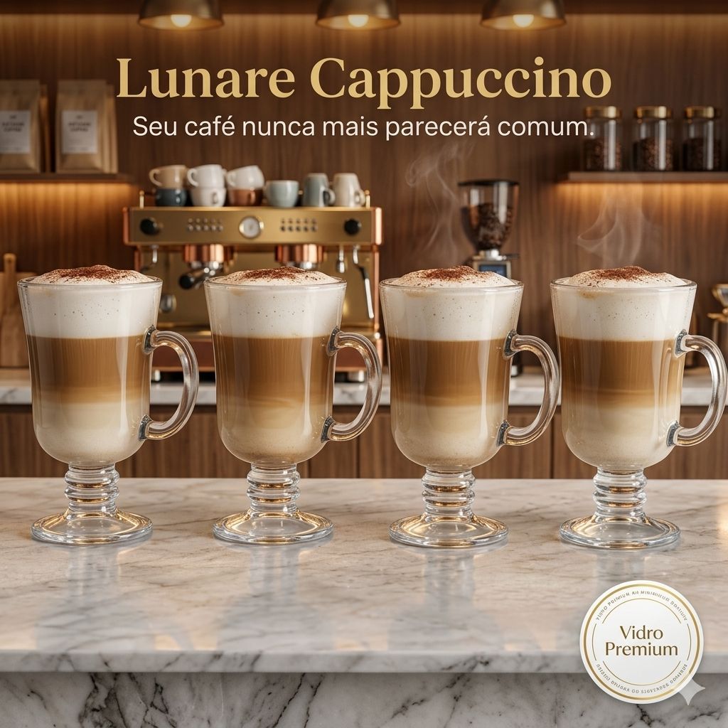 Lunare Cappuccino 4 Canecas Vidro 120ml Cappuccino Café Espresso Premium Kit Copos Transparentes Resistentes Café Espec