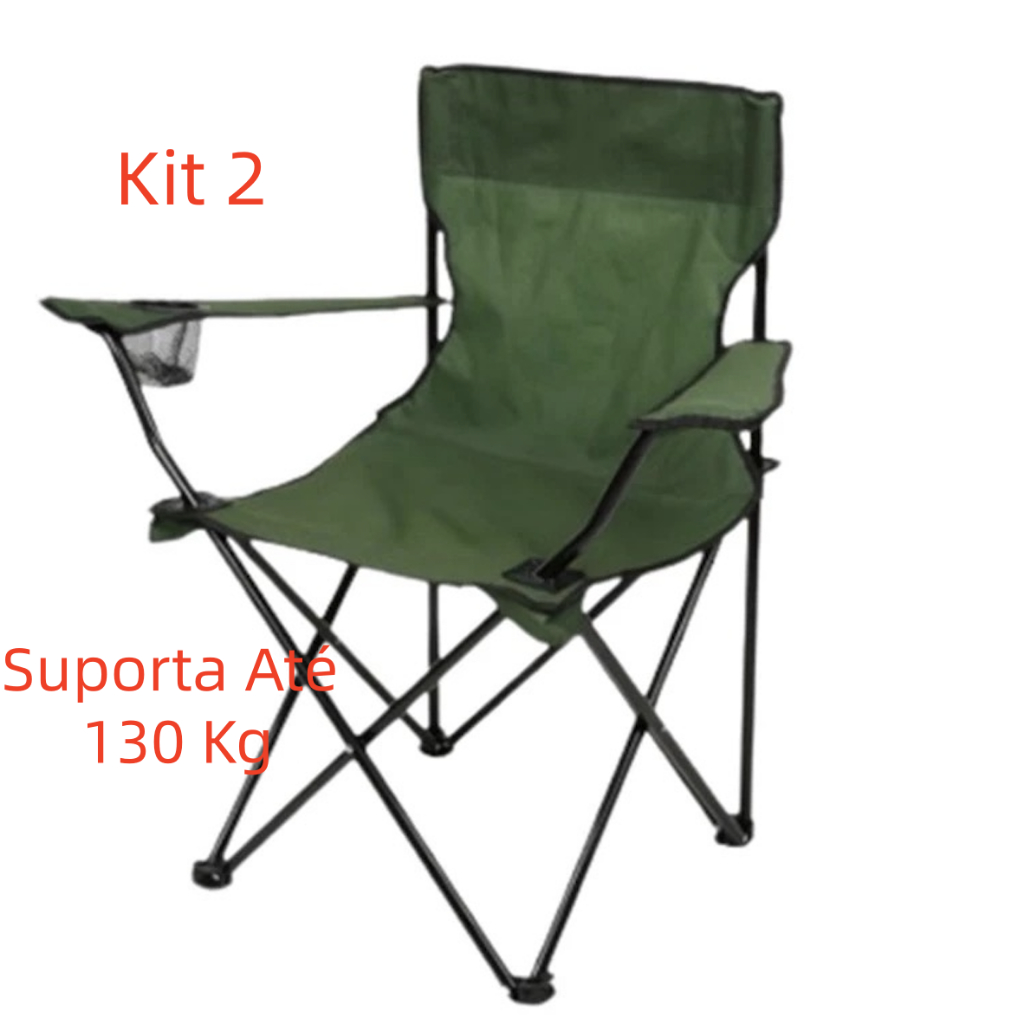 Cadeira Portátil Dobrável Kit 2 ou Kit 3 Pesca Camping Praia Encosto 130kg