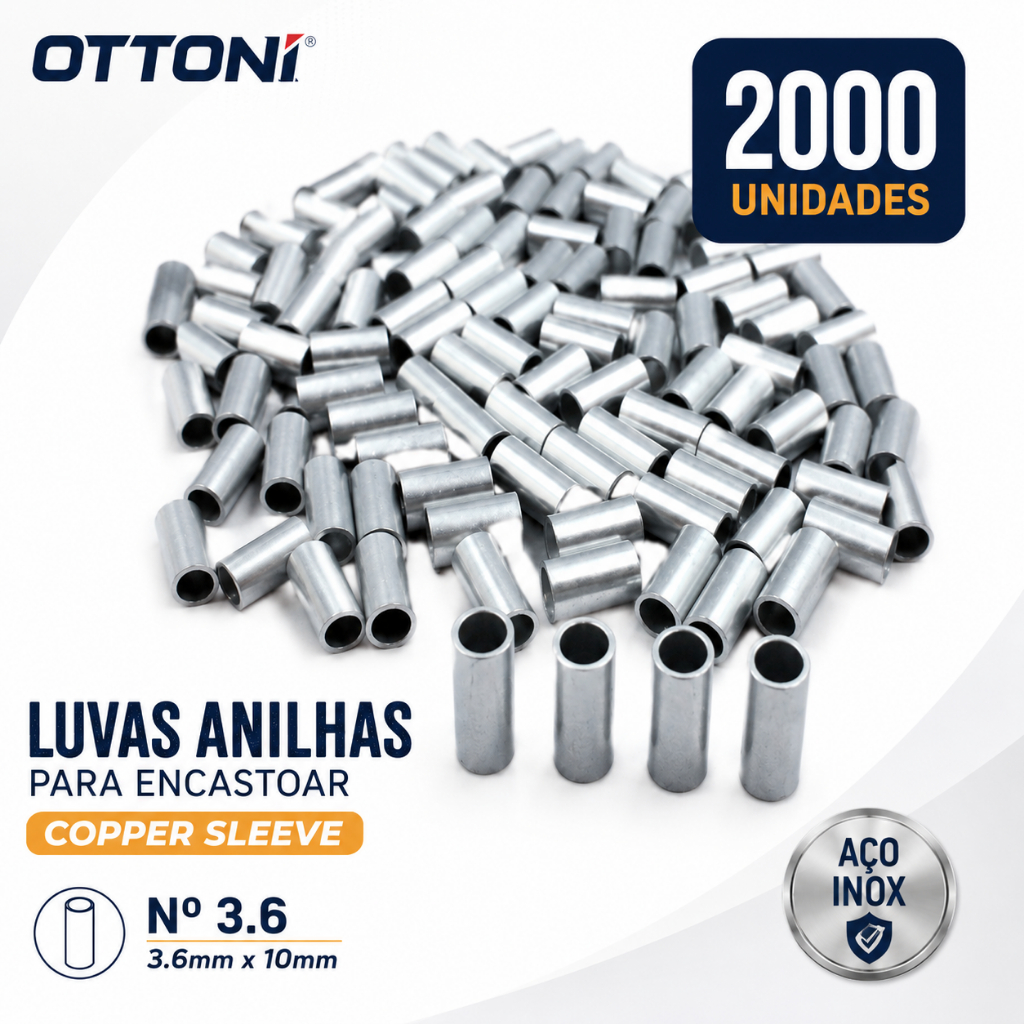 Anilha Luva Para Encastoar 3.6mm | Kit 2000 un | Aço Inox Copper Sleeve | Pesca Pescaria Artesanato