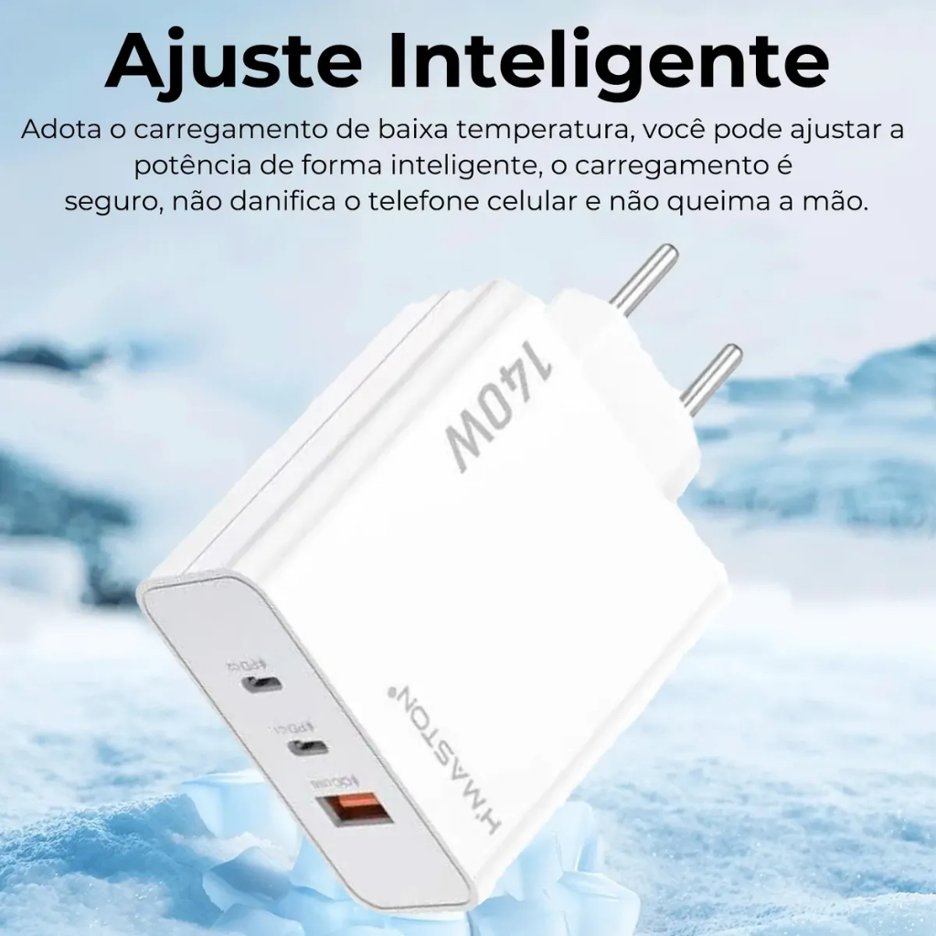 Hmaston Y74-3 Carregador Turbo Fonte 140w Usb/2usb-c +cabo Tipo-c 6a
