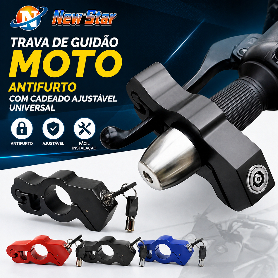 New Star Trava de Guidão Moto Antifurto com Cadeado Ajustável Universal