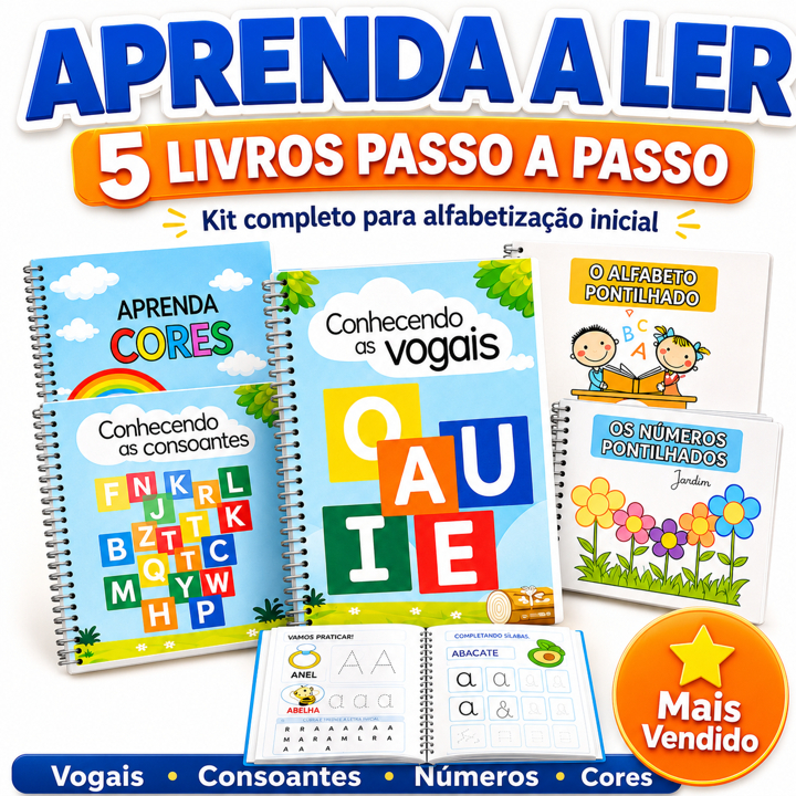 Kit 05 livros de atividades mais vendidos - Vogal, Consoante, Alfabeto, Número e Cor - Educativo