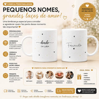 Caneca Personalizada para Dinda e Dindo | Convite Batizado | Caneca Padrinhos | Lembrança Especial