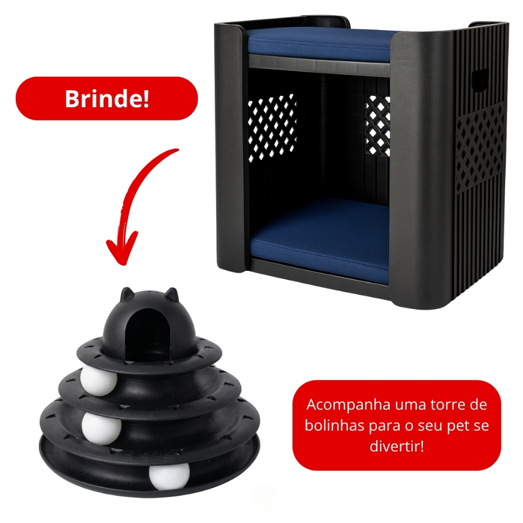 Cama Beliche para Gato e Cachorro Casinha Toca Pet 2 Andares + Brinquedo Brinde Filhotes e Adultos
