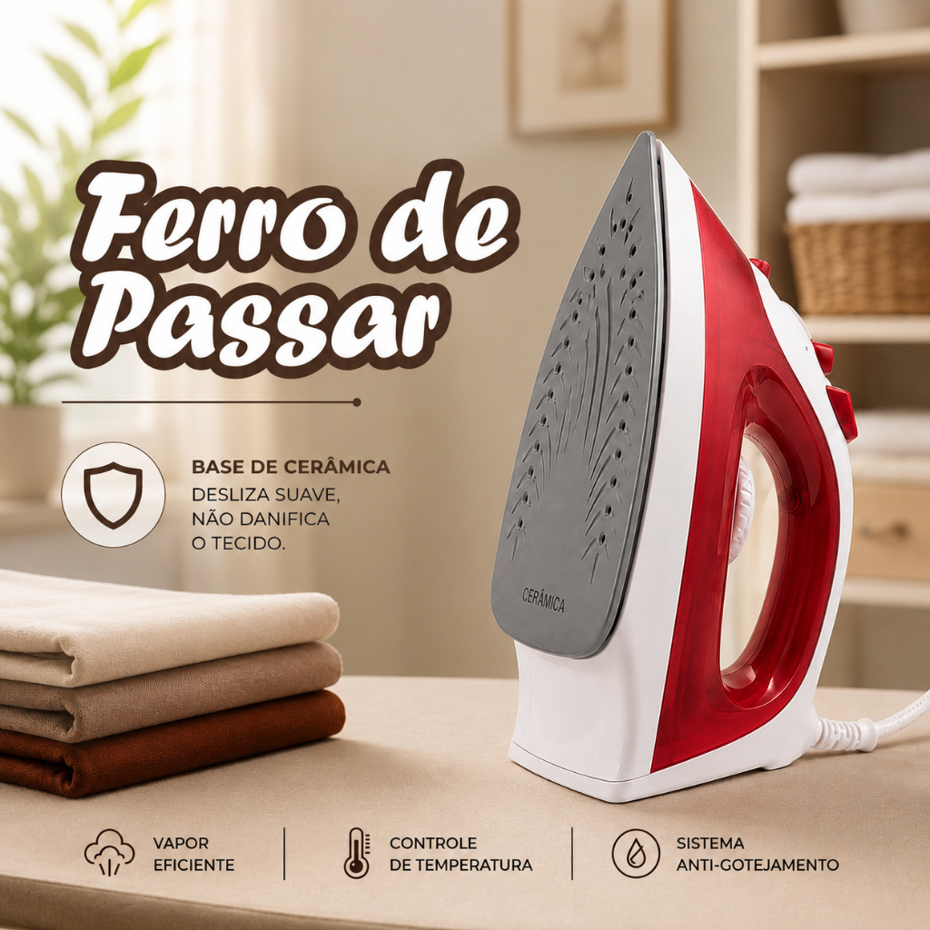 Ferro de Passar Ferro de Roupa Ceramica Anriaderente Ferro a Vapor Passa Rápido