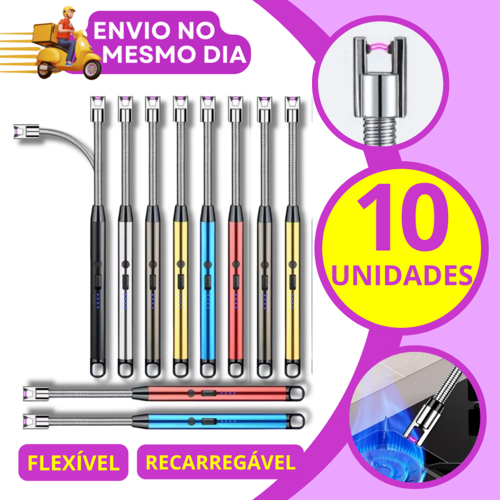 KIT 5/10 Unidades Acendedor Flexivel de Plasma Ecológico Recarregavel Isqueiro para Fogão Elétrico Eletrônico Usb Luxo