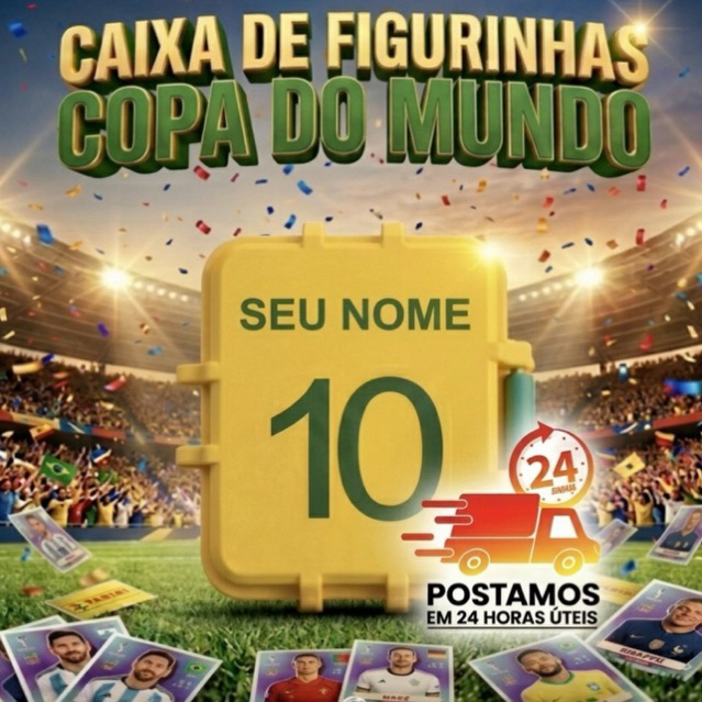 CAIXA PORTA FIGURINHAS ALBUM COPA DO MUNDO PERSONALIZADA COM NOME COLECIONÁVEL FIFA 2026 PRESENTE CAIXA ORGANIZADORA