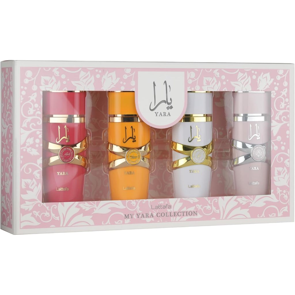 Lattafa My Yara Collection – Conjunto de presente de Eau de Parfum de 4 × 25ml (Yara + Moi + Yara Tous + Candy)