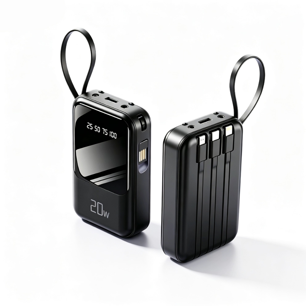 Carregador Portátil Power Bank 20W | 3 Cabos Embutidos, Bateria Alta Capacidade -A6