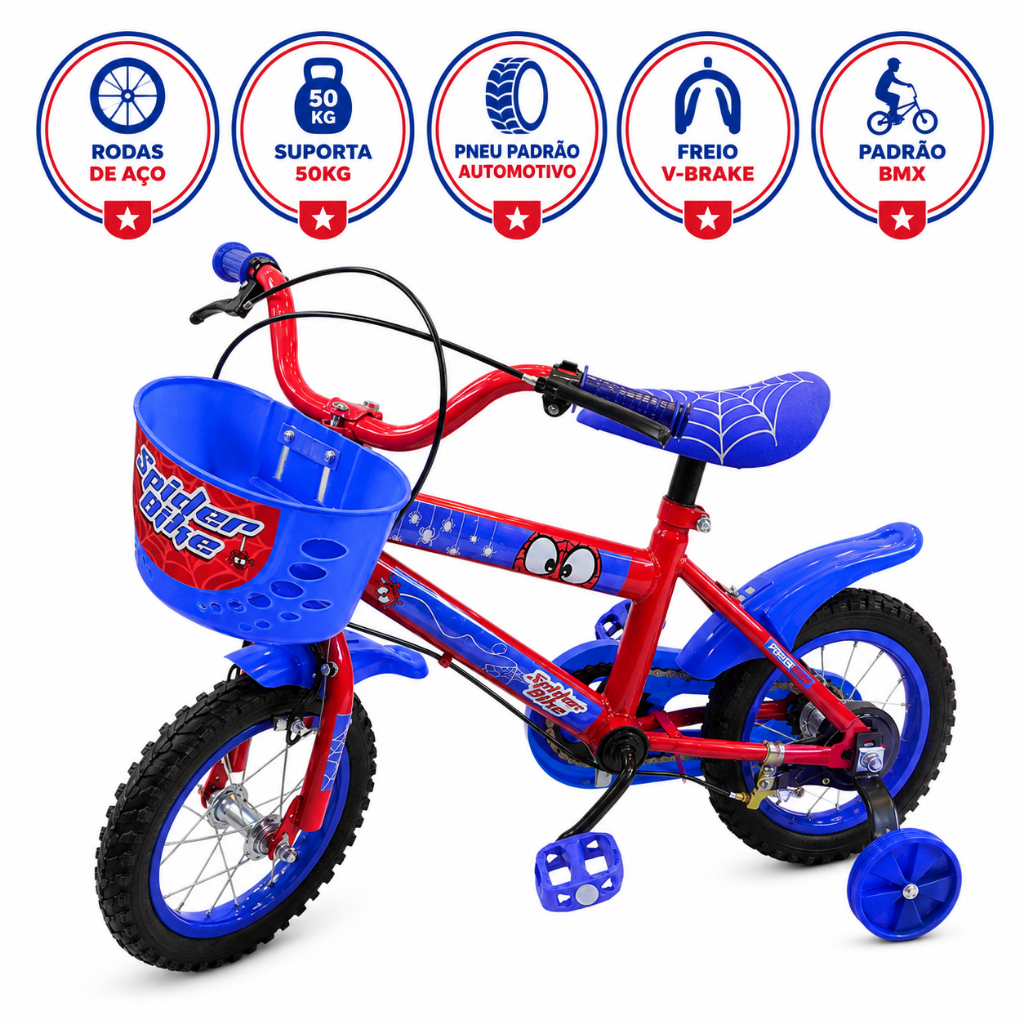 Bicicleta Aro 12 AÇO Completa 2+ anos - Rodas de AÇO - Bike Spider - Pneu Automotivo | QUEEN SHOP