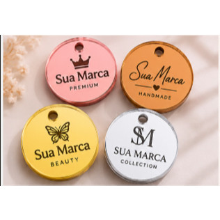 30 Etiquetas Tag de acrílico personalizada Nome ou Logomarca. Crochê/Casamento/Aniversário/Roupas