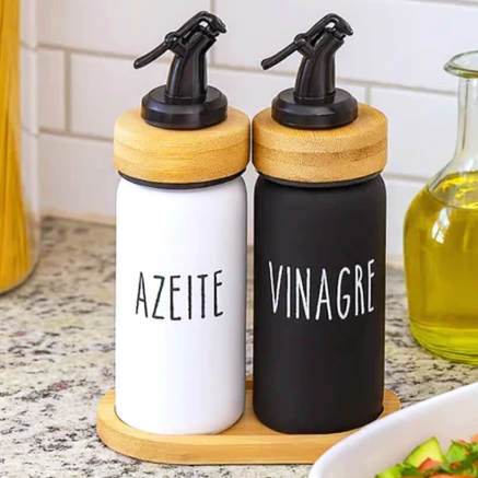 Galheteiro Azeite e Vinagre Dosador Com Suporte 220ml Doha Hauskraft 3 Peças