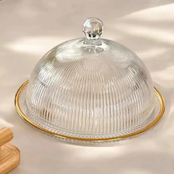 Queijeira De Vidro Transparente Com Borda Dourada Graffiato 20cm Hauskraft