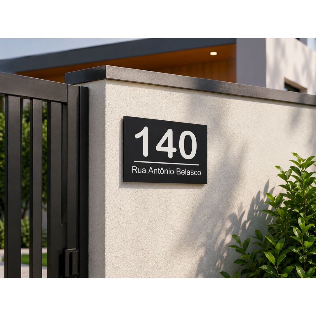 Placa de Identificação Residencial em Acrílico Preto Para Endereço Número de Casa, Condomínios e Empresa