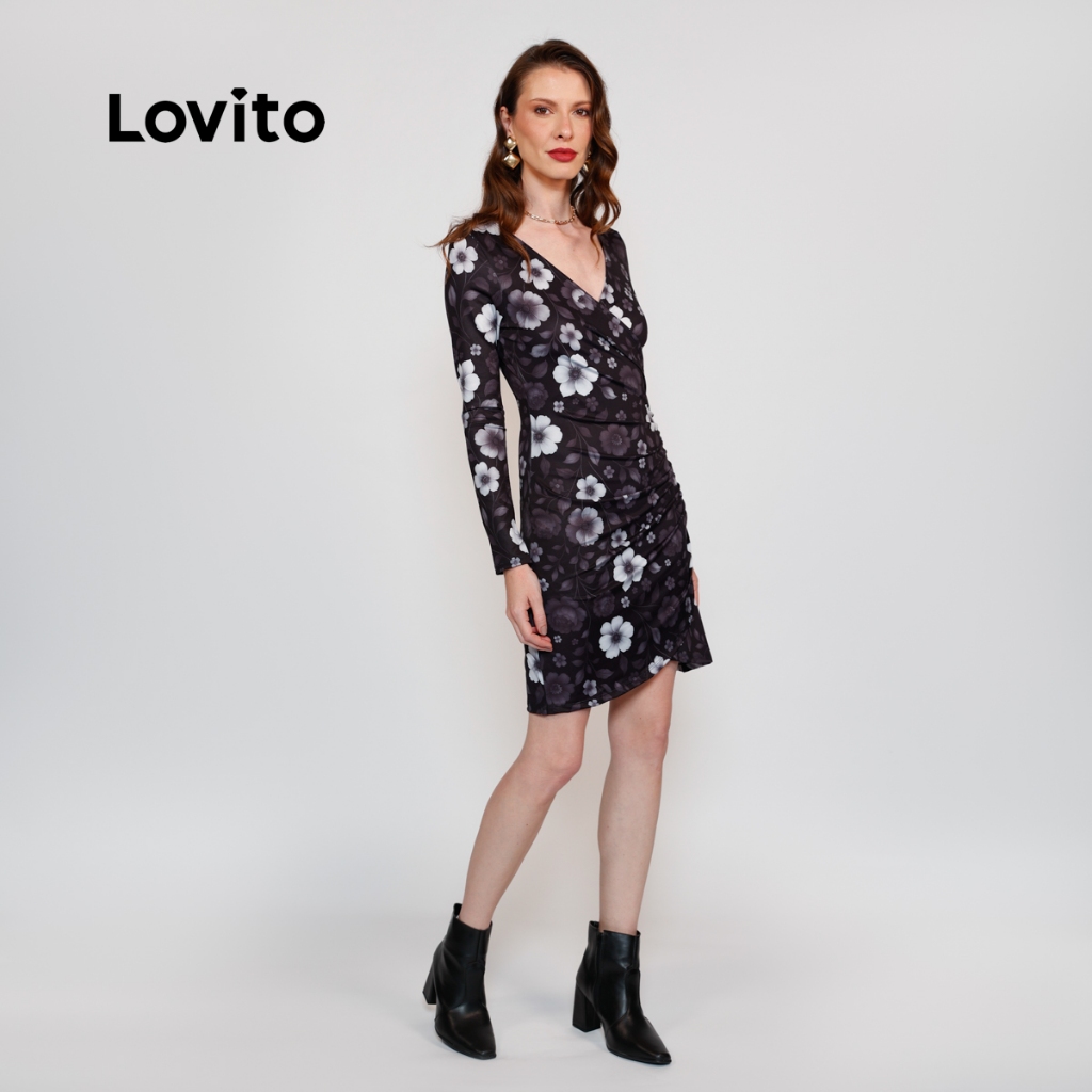 Lovito Vestido Feminino Manga Longa Estampa Floral DRB18991929 · foto 2