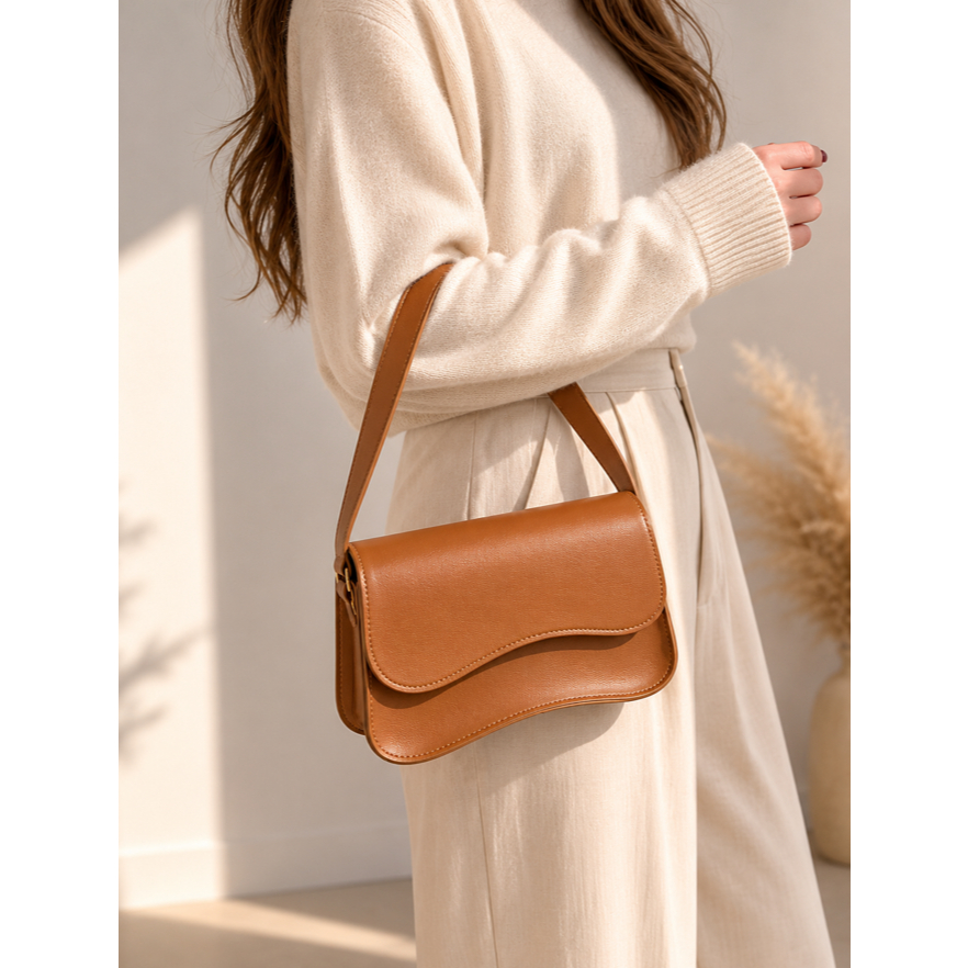 Bolsa Feminina de Ombro Estilo Baguete Prática Versátil Alça Curta Couro PU