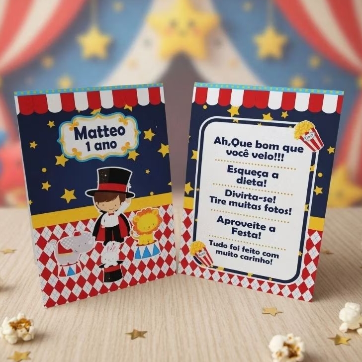Kit Plaquinha de Agradecimento Circo Azul Personalizada - Festa Infantil Decoração Aniversário