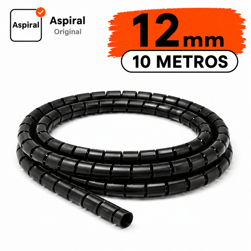 Organizador de Cabos e Fios  Espiral Flexível 12mm Preto Proteção e Organização de Fios Escritório Setup Gamer 10 Metros