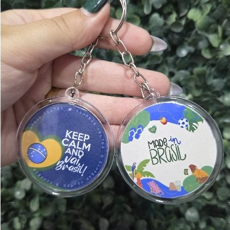 Chaveiro Acrílico Redondo Brasil Copa do Mundo Acrílico Personalizado | Chaveiro Futebol Seleção Brasileira Vai Brasil