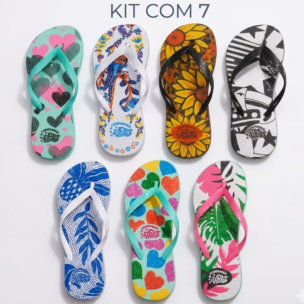 Kit 7 Pares Chinelo Feminino Estampado Macio Confortável Antiderrapante Leve Casual