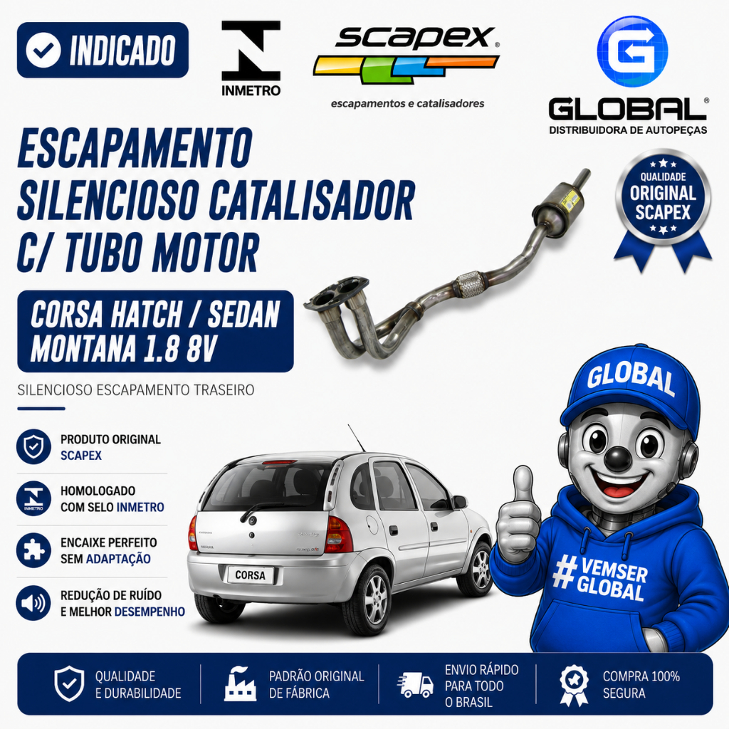 Escapamento Silencioso Catalisador C/ Tubo Motor Corsa Hatch / Sedan Montana 1.8 8v Scapex Original