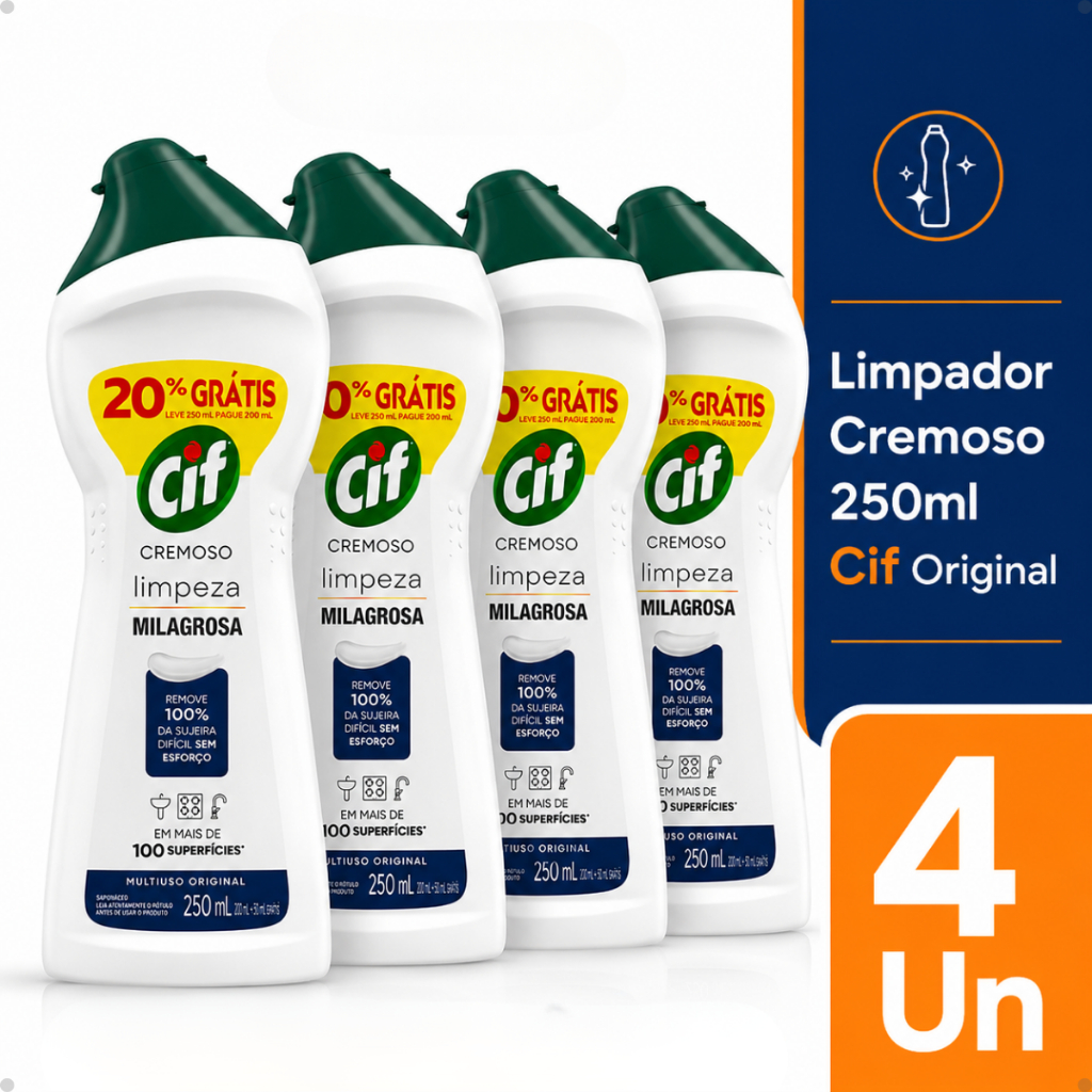 Kit 04 CIF Cremoso Multiuso Limpeza Milagrosa 250mL