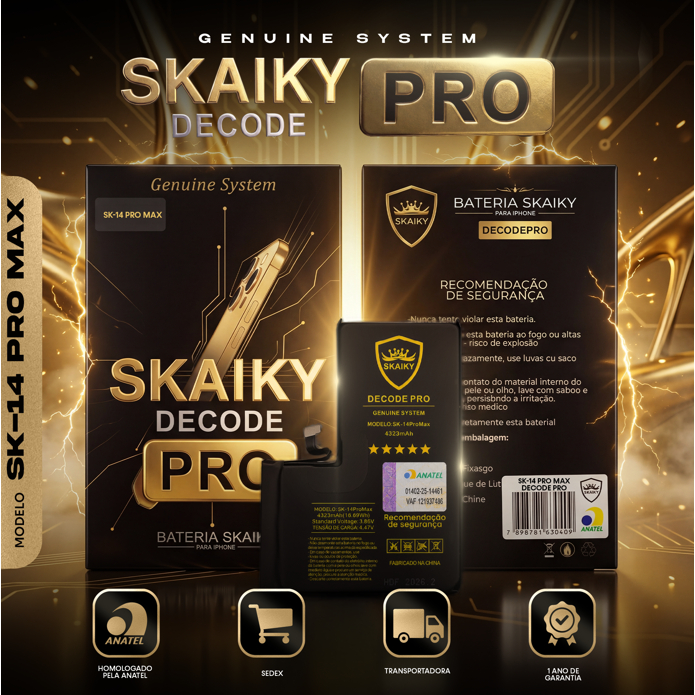 Bateria Skaiky DECODE PRO Compatível Com iPhone 14 PRO MAX Peça Genuína 1 Ano de Garantia Homologada Anatel