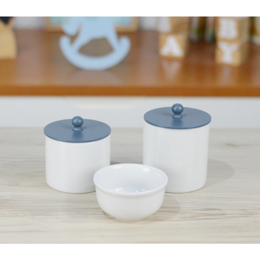 Kit Higiene Bebê Cuidados Maternidade Decoração Bancada Quarto Meninos Azul Royal Pote Algodão Cotonete K163