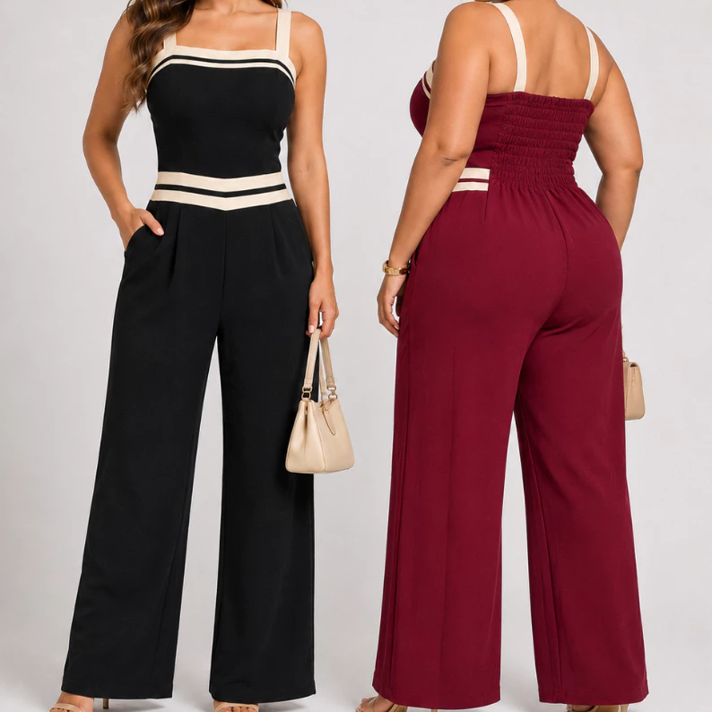 Macacão Feminino Pantalona de Alça Duna Longo Social Elegante com Elastico nas Costas e Bojo Modas Maysa — imagem 1