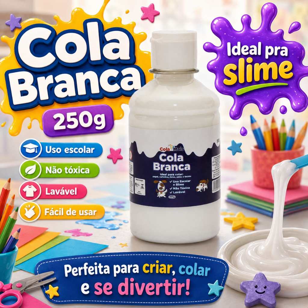 Cola Branca PVA 250 GRAMAS Cola Mais | Extra Forte, Atóxica, Secagem Rápida