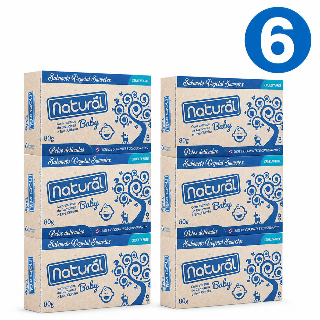 Kit 6 Sabonete em Barra Natural Baby - Extrato de Camomila e Erva Cidreira 80g