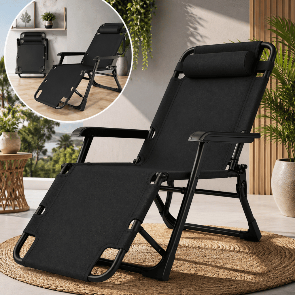 Cadeira Espreguiçadeira Dobrável Reclinável Jardim Praia Piscina 5 Posições Portátil