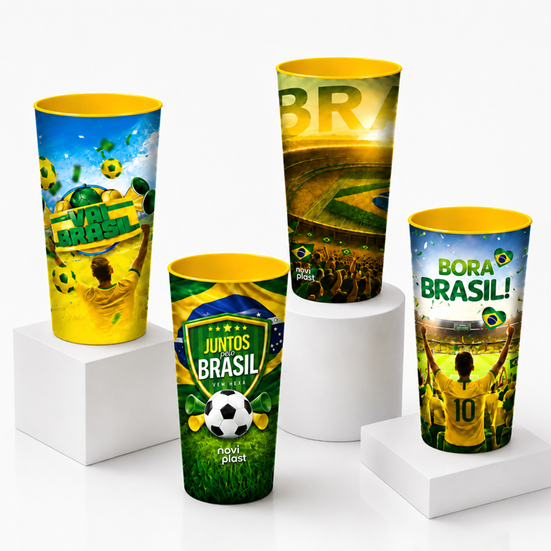 Kit 48 Copos Decorados Futebol Copa do Mundo 350ml Estampa Sortida  Seleção Bar Restaurante