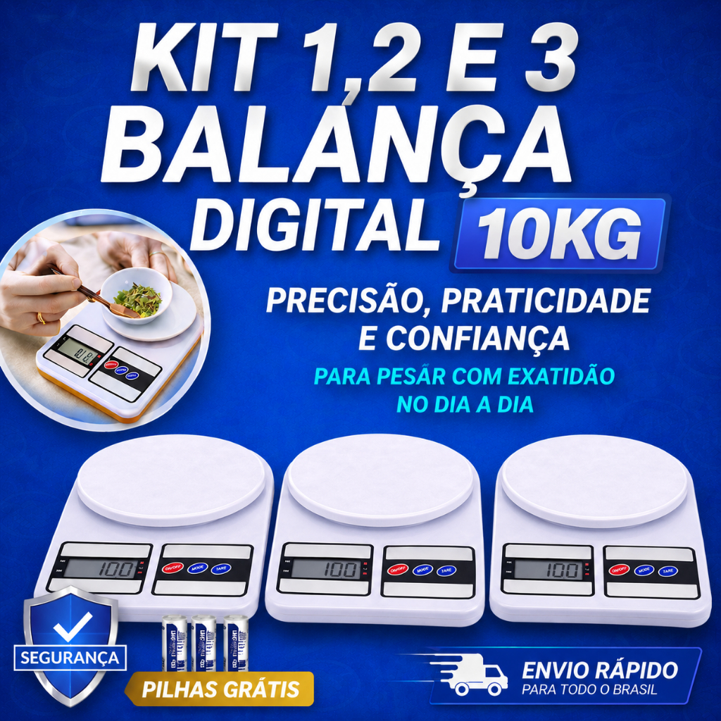 Balança Digital de Cozinha 10kg Alta Precisão com Tara Display Iluminado