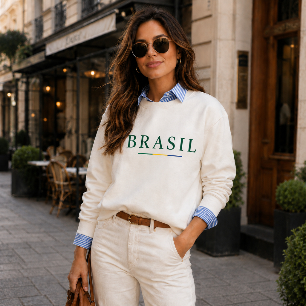 Moletom Blusa De Frio Brasil Copa Jaqueta Gola Redonda Algodão Premium Unissex Minimalista