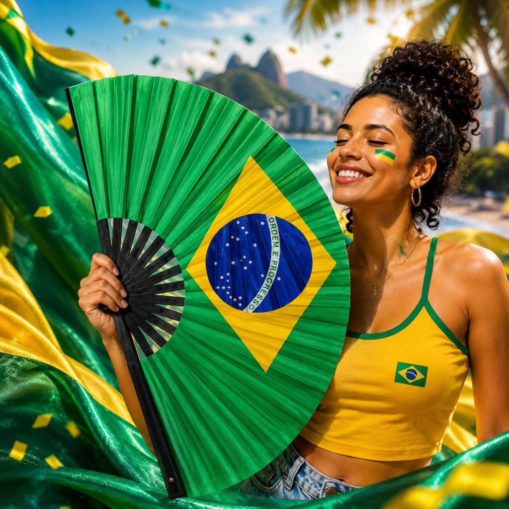 Leque Brasil Premium 63cm Grande Bandeira Brasileira Copa do Mundo Festa Show Praia | Envio Imediato