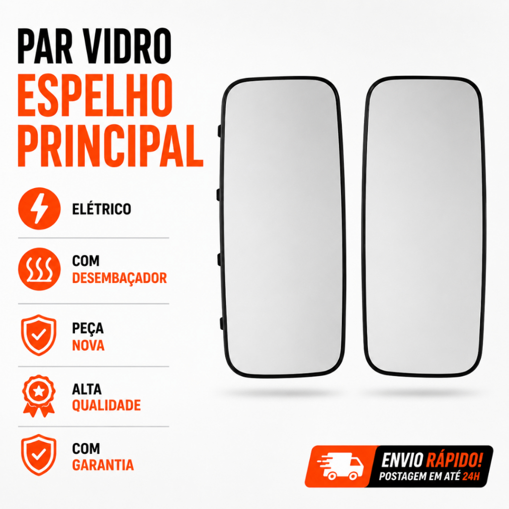 Par Vidro Espelho Principal Elétrico com desembaçador Atego Axor 2013 em diante - encaixe pressão