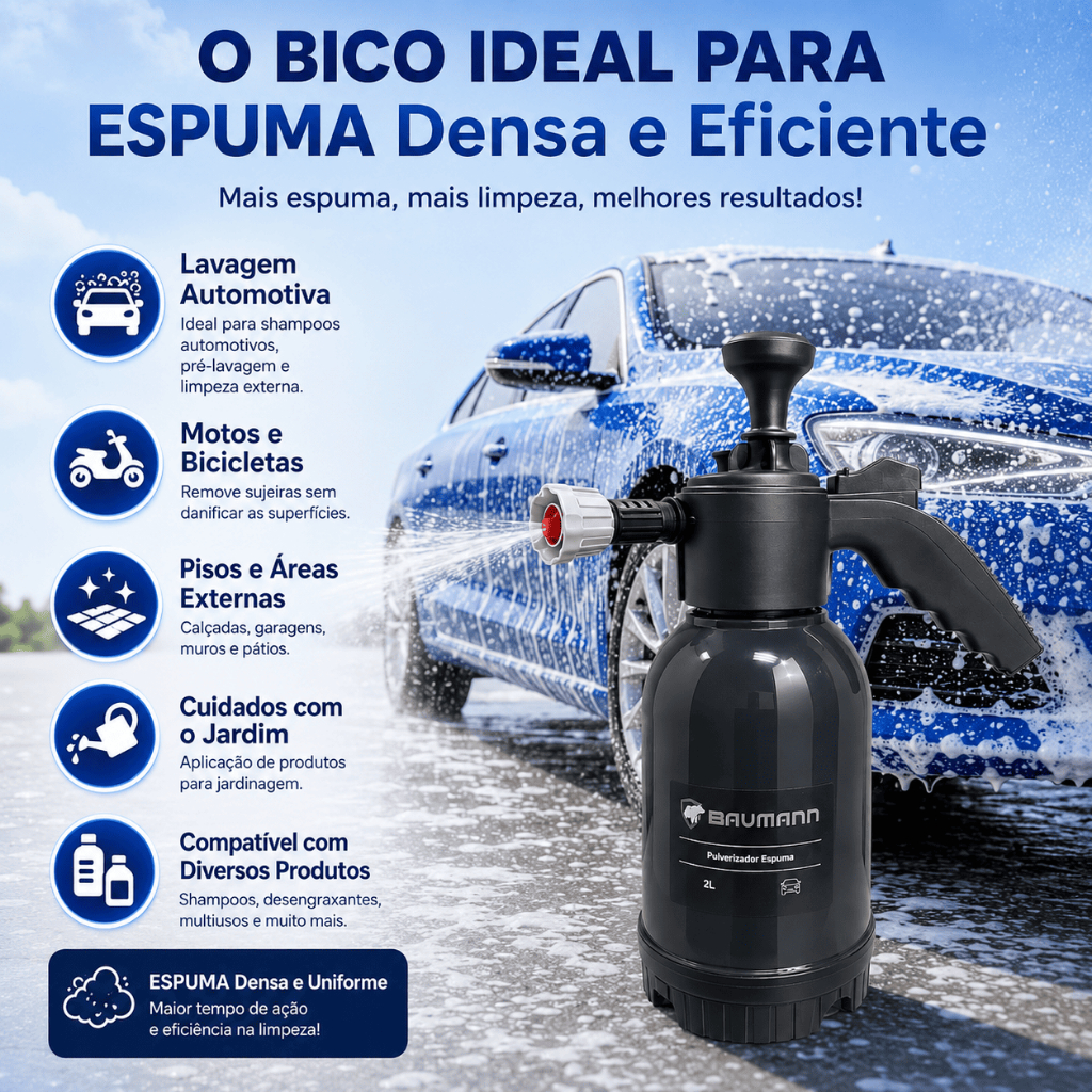 Snow Foam Pulverizador Espuma Borrifador 2 Litros Manual Limpeza Alta Precisão com 2 Bicos