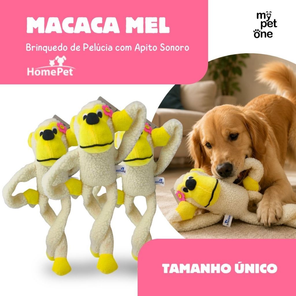 Kit 3 Brinquedo Pelúcia Macaca Mel Apito Sonoro - Tam. Único