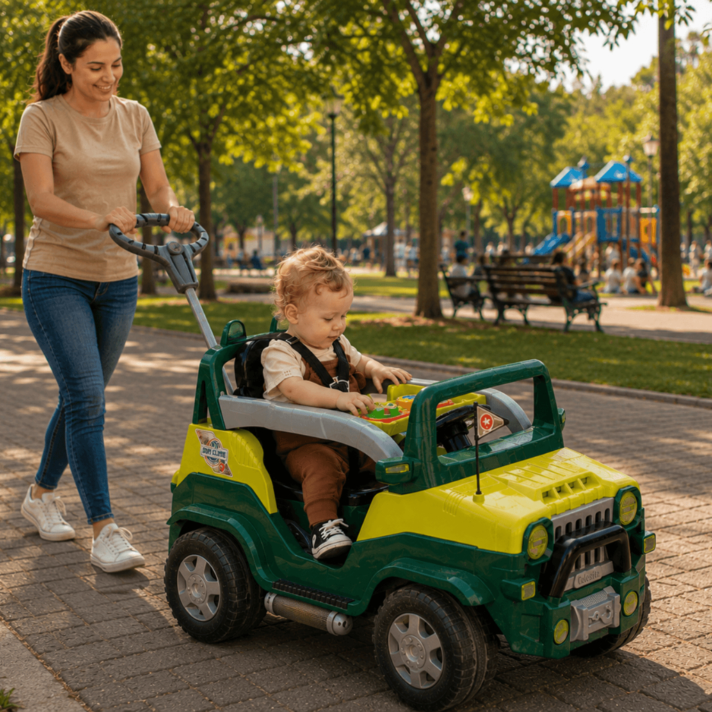 Carrinho Jipe com empurrador e pedal Diipi Calesita com aro de proteção infantil Calesita