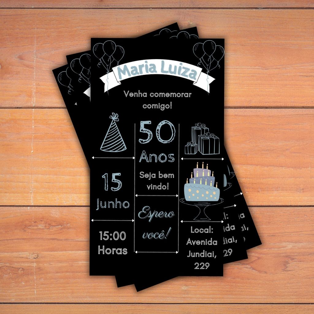 Convite de aniversário 40 anos, 50 anos, 60 anos, 70 anos, 80, anos, 90 anos