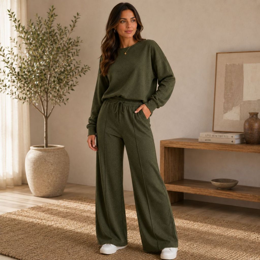 Conjunto Feminino Lanzinha Inverno Calça Pantalona Blusa Manga Longa