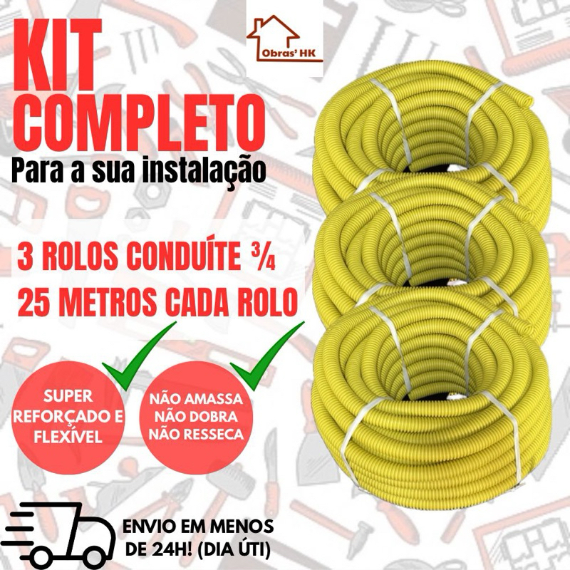 kit 3 Conduíte, Canduite, Eletroduto Corrugado Reforçado
