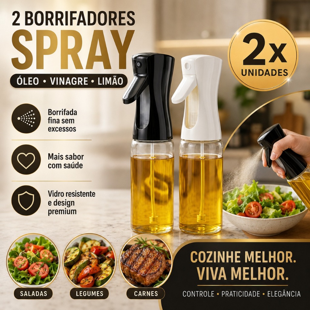 Kit 2 Porta Azeite E Vinagre Spray Vidro 240ml Borrifador De Cozinha Preto E Branco Kit 2 Peças