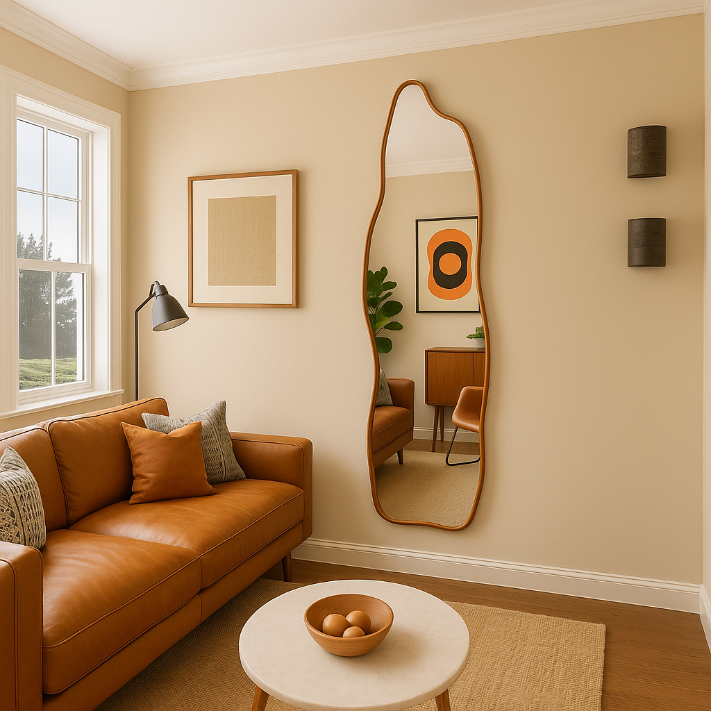 Espelho Orgânico Decorativo Grande Corpo Inteiro Fogo 110x50cm Sala Quarto Banheiro Hall