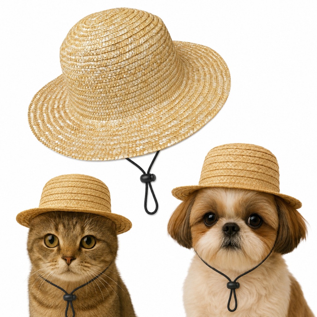 Chapéu de Palha Festa Junina Pet com Cordão Regulável para Cães e Gatos