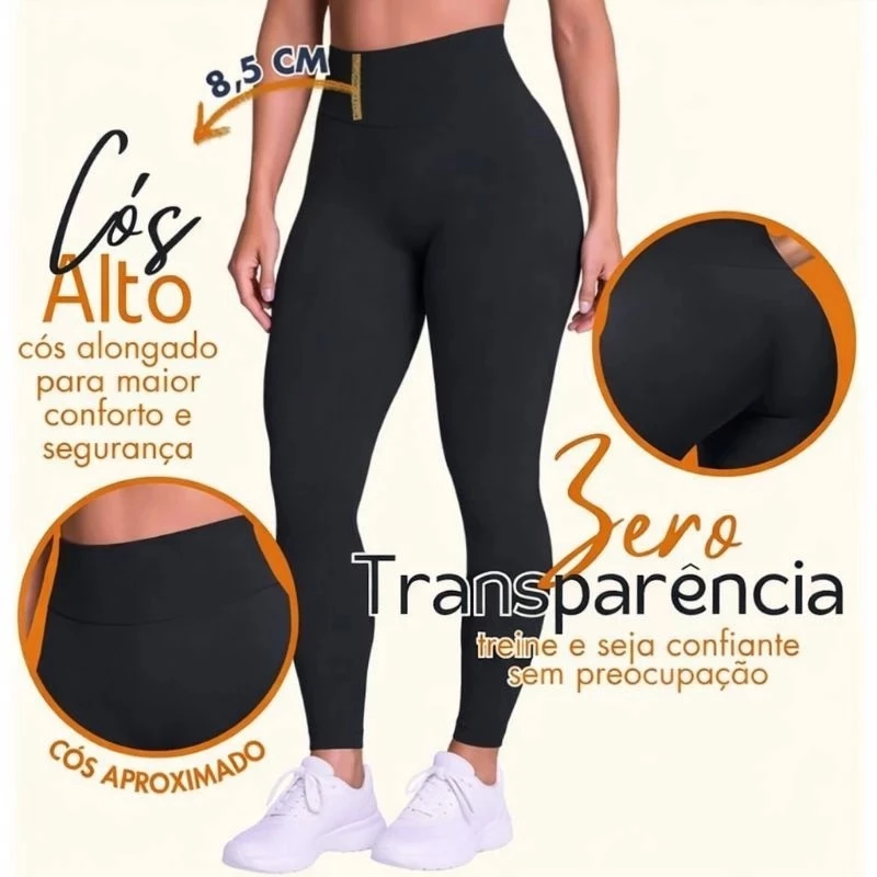 CALÇA LEGGING FEMININA ACADEMIA CONFORTAVÉL POLIAMIDA C/ BOLSO CÓS ALTO ZERO TRANSPARENCIA — imagem 1