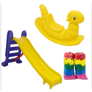 Kit Infantil Valentina Brinquedos Escorregador Médio 3 Degraus + Gangorra Nhoca + 100 Bolinhas